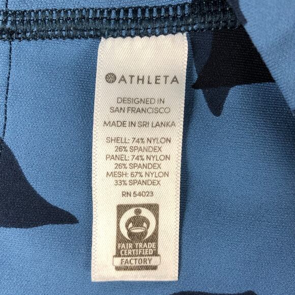 Athleta Leggings Womens Medium Blue Camo Mid Rise Side Pockets Mesh Panels Nylon - Picture 9 of 14